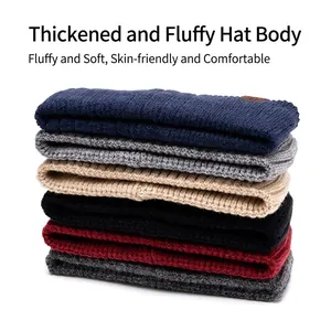 Set of six ribbed knit beanies in multiple colors with a premium faux leather patch