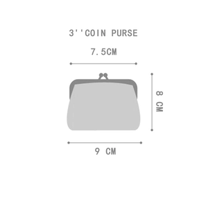 Detailed size chart for Christmas mini coin purse showing 7.5cm width and 8cm height