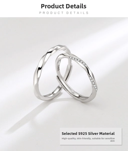 Detailansicht der S925 Sterling Silber Mobius Ringe mit Gravur und Steinbesatz