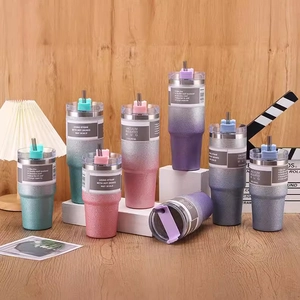 30oz stainless steel vacuum insulated glitter tumblers with straws and lids