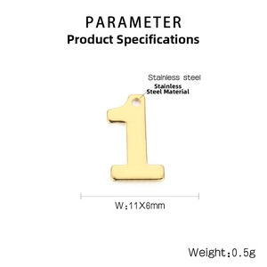 Detailed parameter view showing a gold-plated stainless steel number 1 pendant 11x6mm