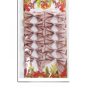Set of 12 pink glitter Christmas tree bows for holiday party and tree decoration