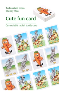 Gros plan des cartes d'action illustrées pour le jeu de société Lièvre et Tortue