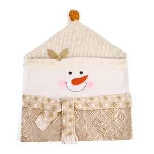 Christmas snowman chair cover in gold and cream knit fabric with snowflake details
