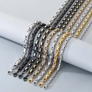 Men's stainless steel Byzantine king chains in gold, silver, and black metal finishes