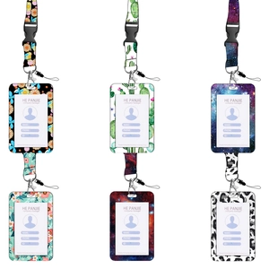 Lanyard set with card holder featuring floral, leopard, and starry sky patterns