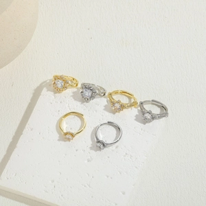Ensemble de bagues géométriques de luxe en zircon plaqué or 14K et argent pour femme