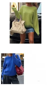 Detail view of ribbed hem and cuffs on casual long sleeve knit sweaters in green and blue