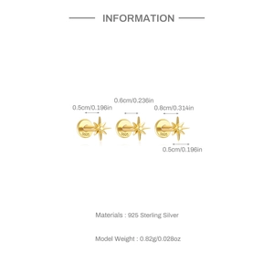 Detailed view of S925 sterling silver star stud earrings showing 5mm, 6mm, and 8mm bar lengths