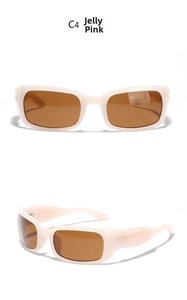 Detailed views of Y2K rectangle jelly pink sunglasses with brown lenses and C4 frames