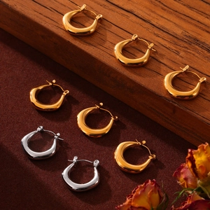 Boucles d'Oreilles Créoles Chunky en Acier Inoxydable en Forme de U Bijoux Géométriques Brillants Or Argent Femme