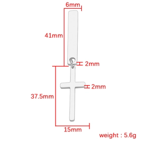 Detailed size specifications for silver stainless steel cross drop earring with weight info