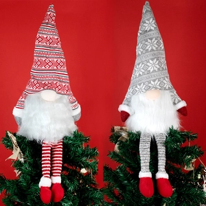Gnome Christmas Tree Topper Faceless Forest Old Man Ornament Polyester Knitted Plush Conical Spring Base Nordic Style