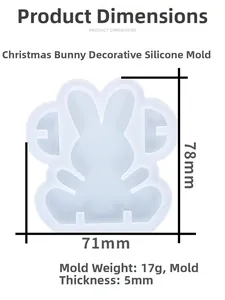 Detailed size chart of Christmas rabbit silicone mold showing 78mm height and 5mm thickness