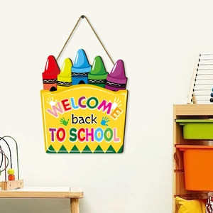 Bienvenue À L'École Décoration Murale En Bois Plaque Suspendue Design Boîte De Crayons Salle De Classe Maison Corde De Chanvre