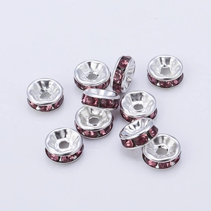 Silver disc spacer bead with purple rhinestones for DIY jewelry and bracelet making