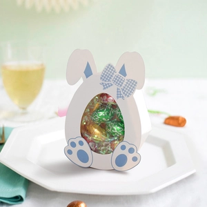 Easter egg rabbit gift box with transparent window and decorative blue bow knot