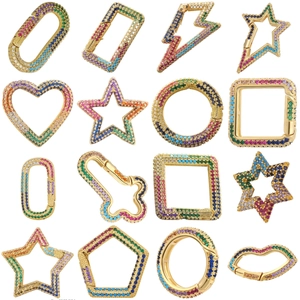 Set of 16 gold plated brass charms with multi-colored cubic zirconia for DIY jewelry making