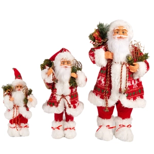 Three-piece Santa Claus doll set in various sizes for Christmas party tabletop decoration