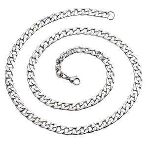 Polished silver titanium steel Cuban link chain necklace with secure lobster clasp