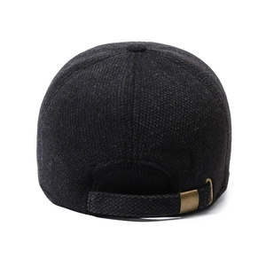 Winter wool baseball cap for men with adjustable metal buckle on dark grey fabric