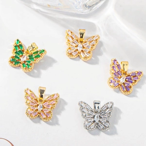 Hollow butterfly pendants with micro-set zircon in five assorted colors for DIY jewelry