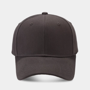 Detailed front view of a solid dark baseball cap showing twill fabric and stitching