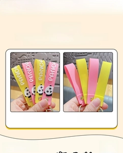 Detailed view of the flexible PVC panda wristband keychain with 3D embossed lettering