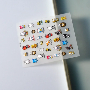 5D embossed animal nail art stickers featuring cartoon husky, corgi, and cat designs