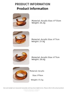 Detailed view of amber acrylic geometric bangles with vintage tortoiseshell texture