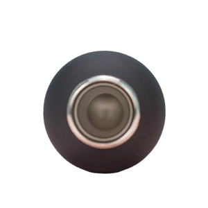 Top view of black stainless steel insulated bottle showing metallic interior and mouth