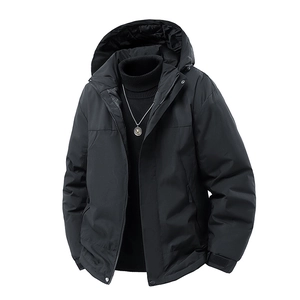 Dicker Graphen-Windbreaker für Herren in Schwarz mit Kapuze und verstellbaren Ärmeln