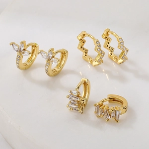 Geometric Huggie Hoop Earrings Copper 18K Gold Plated Zirconia Dainty Jewelry For Women