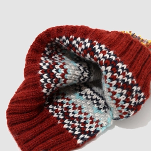 Fair Isle pattern kids knit earflap hat with colorful pompom and fleece lining
