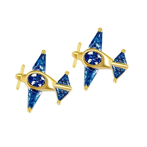 Airplane Stud Earrings With Zircon Inlaid Copper Jewelry And 925 Sterling Silver Earring Post For Women Minimalist Style