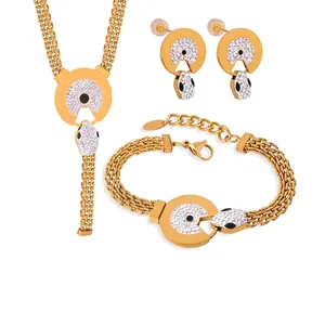 Vintage Snake Head Titanium Steel Rhinestone Jewelry With Necklace Bracelet Earrings For Women Fashion Accessory Gift