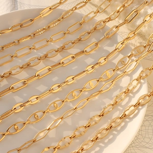 Geometric Link Chain Necklace Bracelet And Ring Jewelry 18K Gold Plated Stainless Steel Minimalist Hip Hop Style For Women