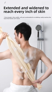 Exfoliating back scrubber 114x29cm with waffle texture for deep body cleansing
