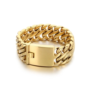 Classic heavy 23mm golden braided stainless steel Cuban chain bracelet for men