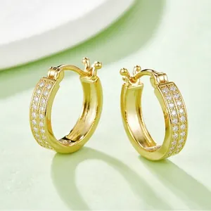 Elegant gold-plated sterling silver hoop earrings with sparkling moissanite pave setting
