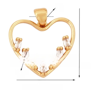 Detail view of heart pendant dimensions 20x22mm with marquise cut zircon inlays