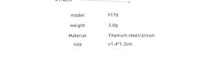 Detailed size chart and specs for F170 titanium steel and zircon small hoop earrings