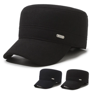 Men Cadet Hat Woolen Blend Winter Warm Ear Flaps Adjustable Flat Top Retro Style Outdoor Cold Weather Protection
