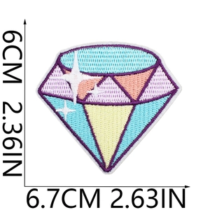 Close-up of pastel diamond embroidered patch with size markers 6cm by 6.7cm