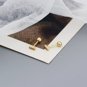 Detailed macro shot of 925 silver gold studs with inlaid cubic zirconia and screw backs
