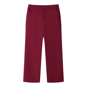 Pantaloni da completo bordeaux da donna con taglio dritto ampio e tasche laterali