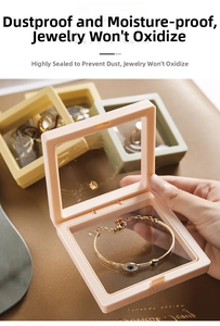 Pink PE film suspension jewelry box showing dustproof and anti-oxidation storage detail