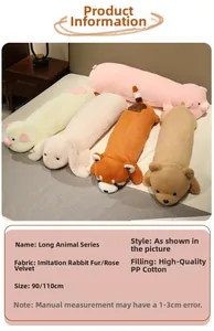 Detail view of long animal plush pillows featuring soft faux fur and PP cotton filling