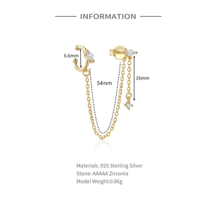 Detailed view of gold S925 sterling silver chain earrings with AAAAA zircon stones