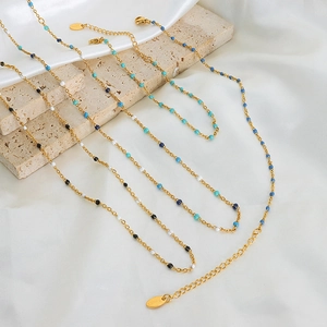Colorful drip oil bead necklaces set in gold-plated stainless steel for women fashion